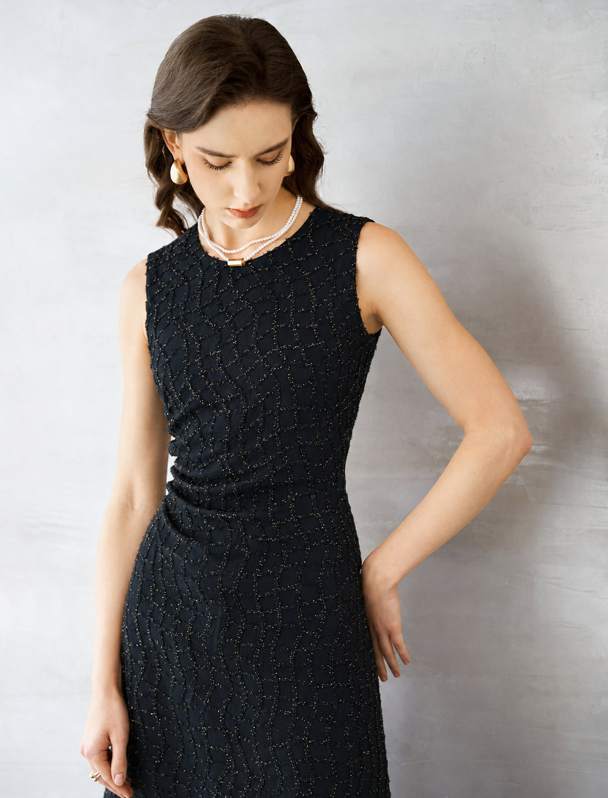 Shimmering Black Defined Waist Slip Mini Gown