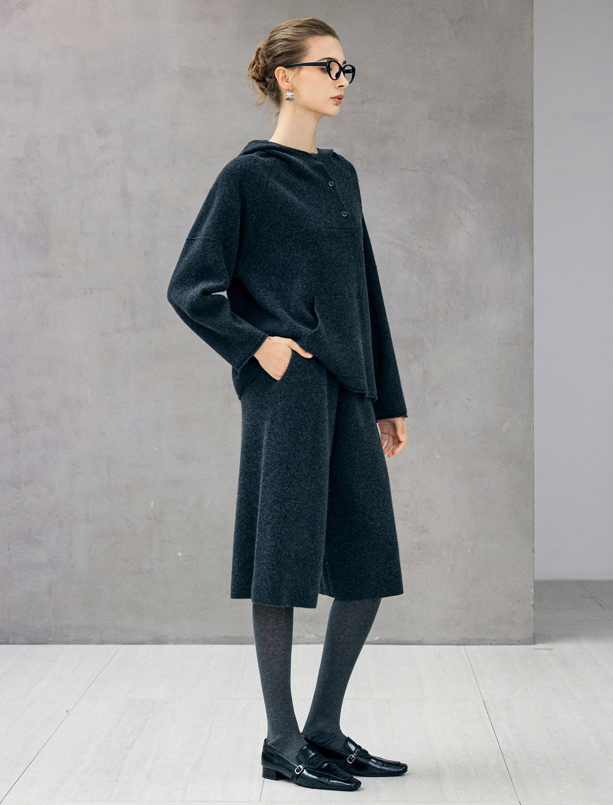 100% Wool Hooded Half-Button Pocket Relaxed Sweater