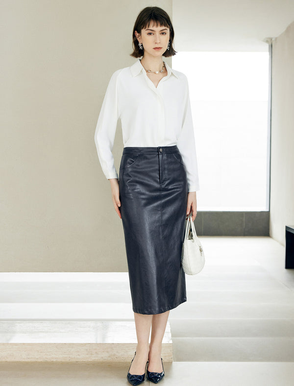 Blue Loose Lapel Long-Sleeve Shirt