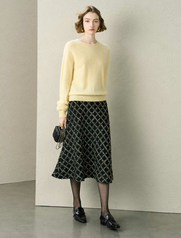 Tweed A-Line Check Midi Skirt