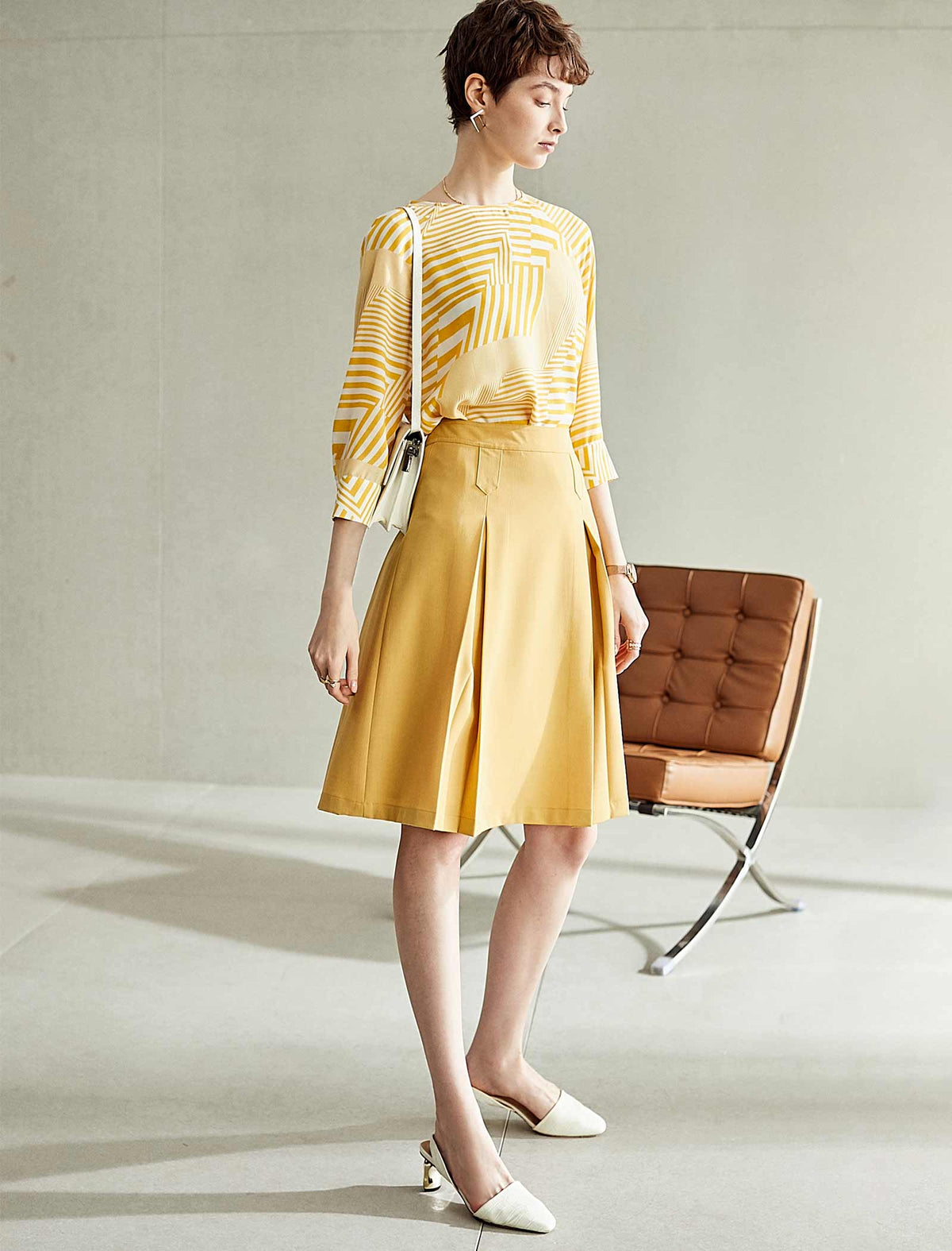 Solid Pleated A-Line Skirt