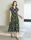Olive Geometric Print Shirt Midi Dress