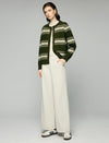 Striped Crewneck Drop-Shoulder Button-Front Cardigan