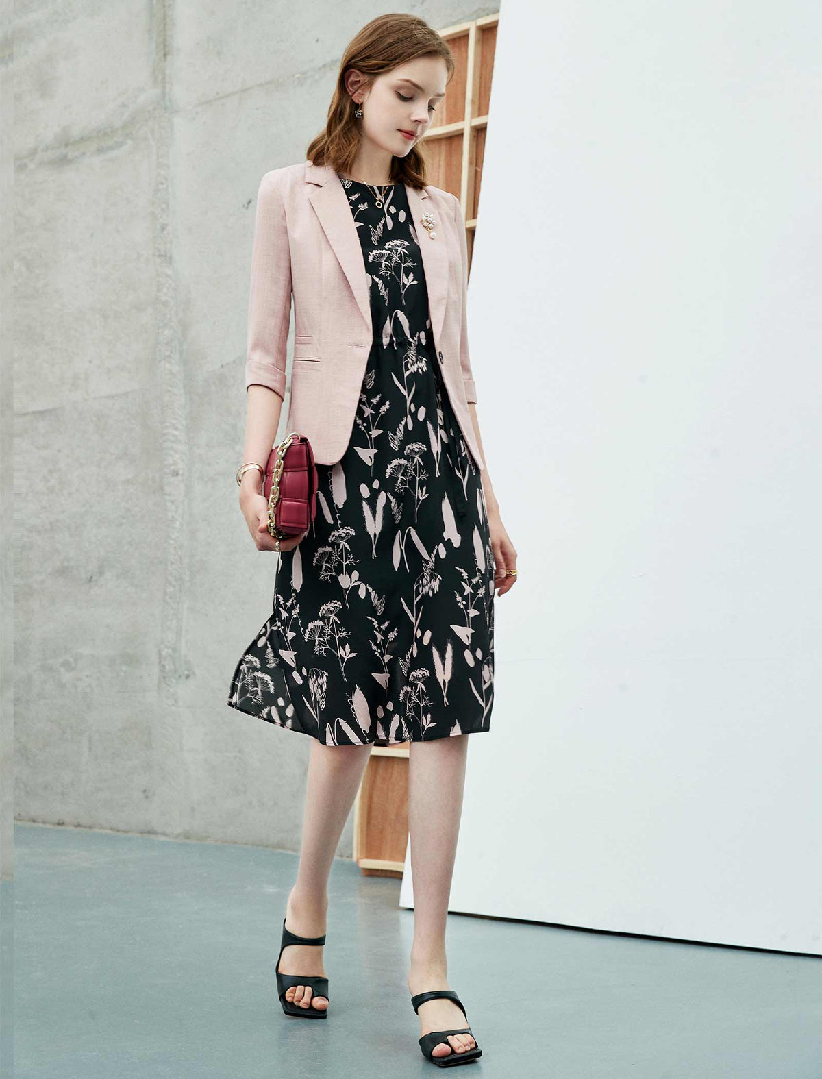 Blush Pink Three-Quarter Sleeve Blazer