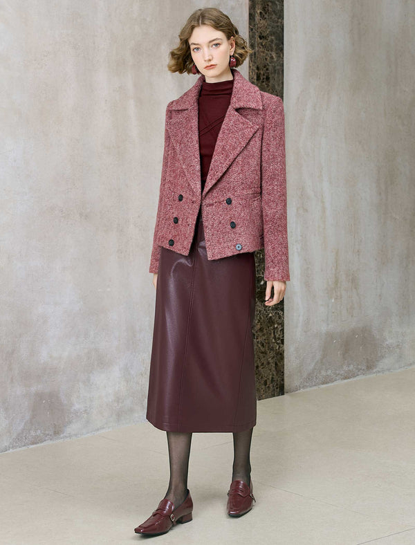 Wool-Blend Double-Breasted Lapel Jacket