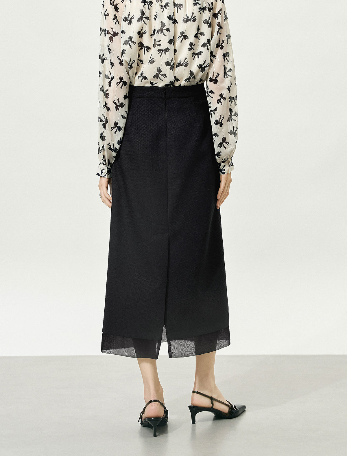 Sheer Hem Midi Skirt