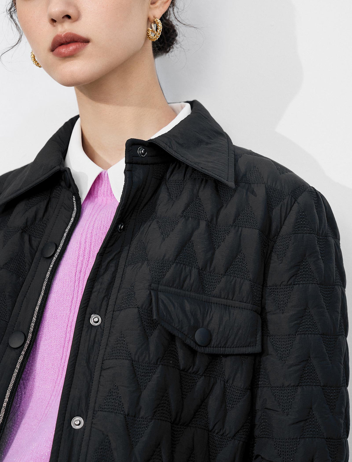 Embroidered Drawstring Pocket Fitted Padded Coat