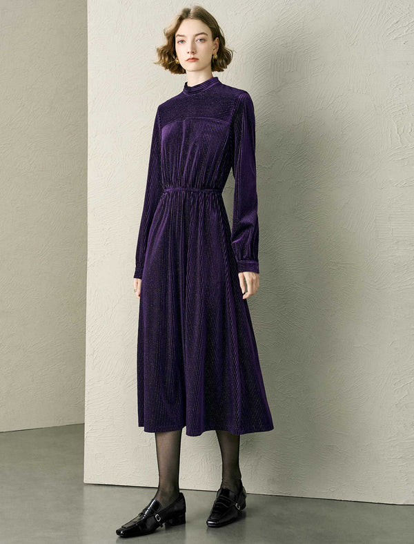 Mock Neck Velvet Midi Dress