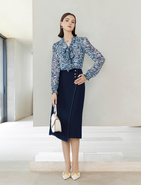 Chiffon Blue Leopard Print Blouse