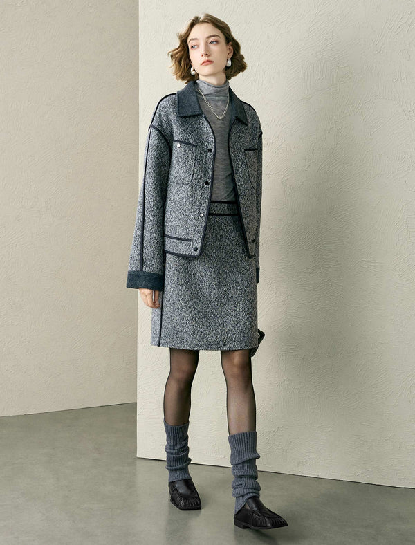 Tweed Wool-Blend Contrast Trim Jacket