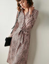 Leopard Print Long Sleeve Belted Fitted Dress
