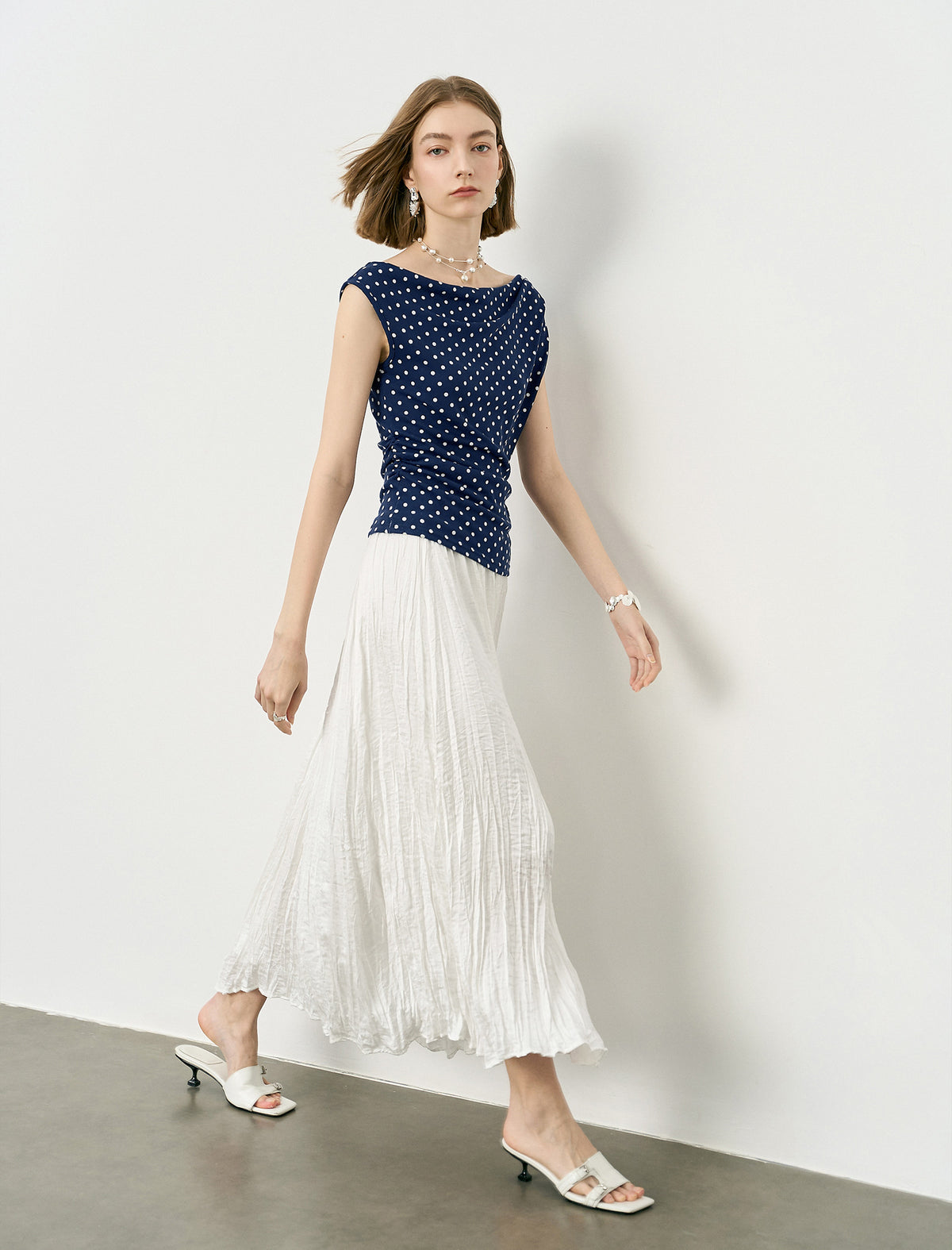 Flowy Textured Pleated Midi Skirt