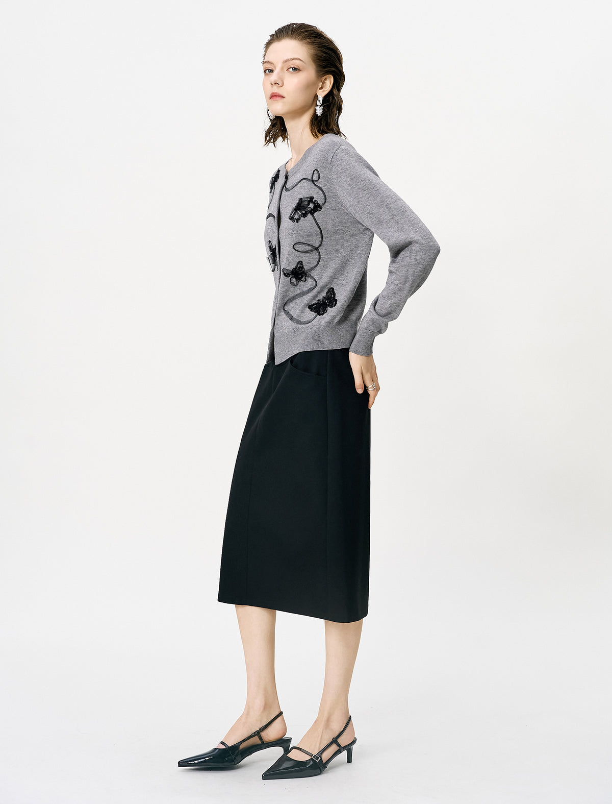 Black Slim Fit Professional A-Line Midi Skirt