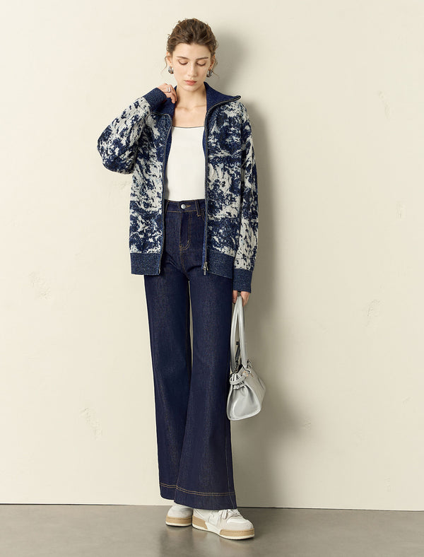 Patterned Zip-Up Knit Cardigan