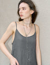 Charcoal Crinkled Sleeveless Maxi Slip Dress