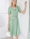 Belted Notch Collar Fit-and-Flare Midi Shirt Dress