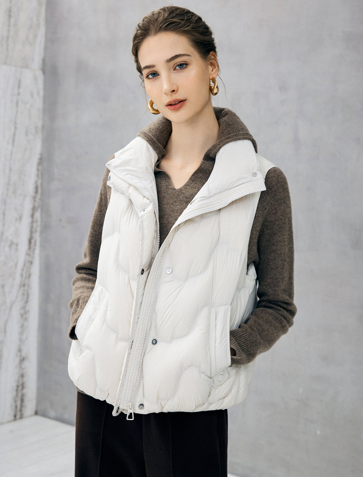 Quilted Stand-Collar Snap-Front Pocket Vest