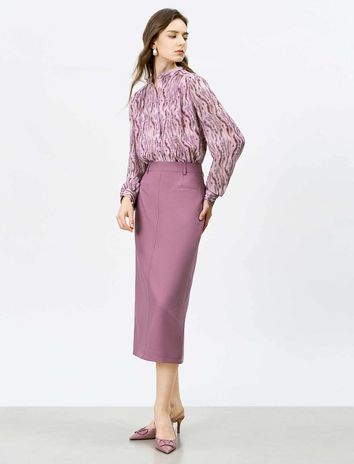 Mauve Pink Tailored Pencil Skirt