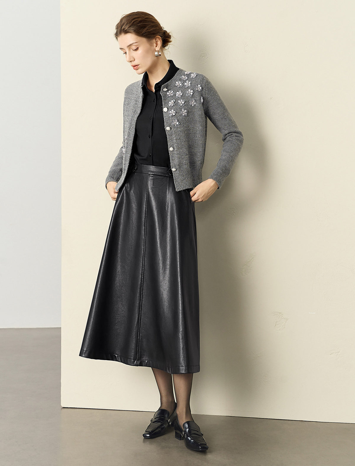 Wool Blend Floral Embroidered Cardigan