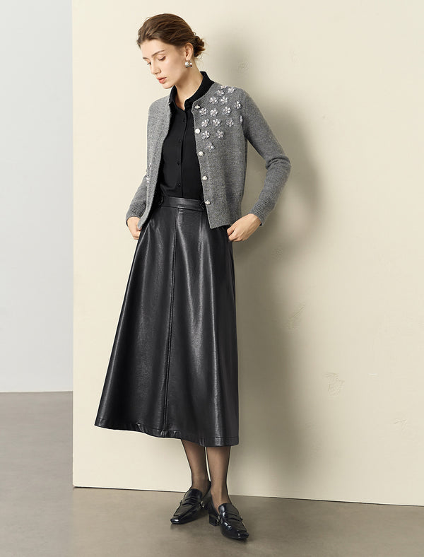 Wool Blend Floral Embroidered Cardigan