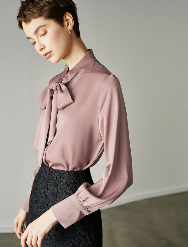 Bow Tie Office Chic Long-Sleeve Blouse