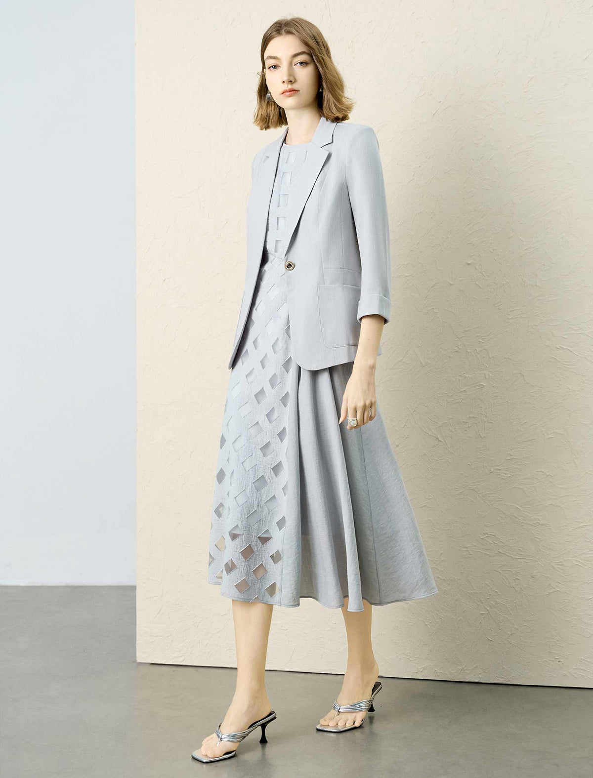 Light Grey 3/4 Sleeve Blazer