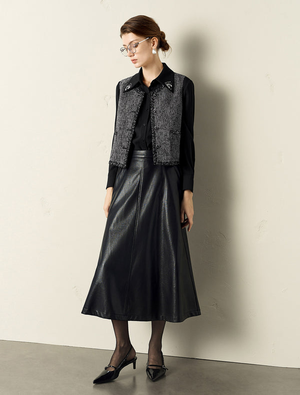 Black Trim Tweed Vest