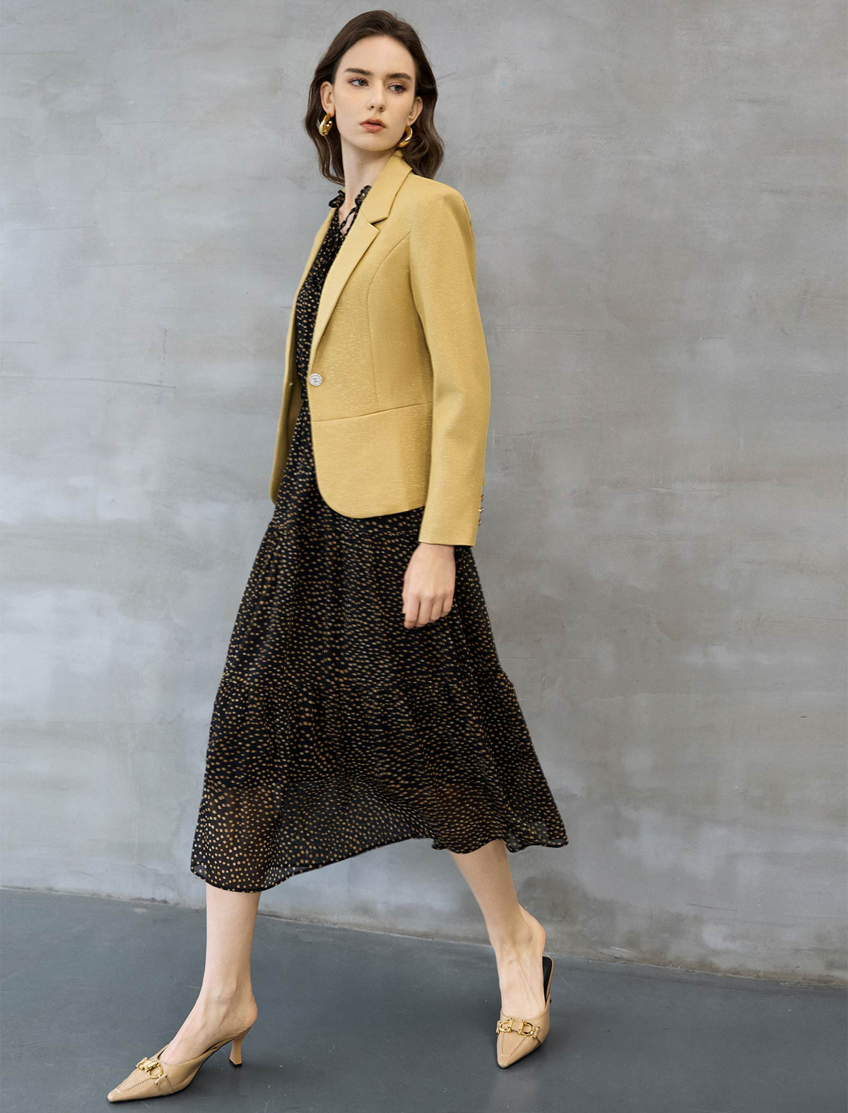 Single Button Textured Cropped Blazer