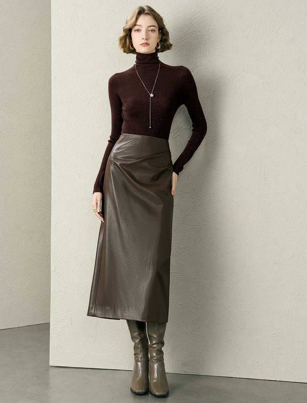 Speckled Turtleneck Wool-Blend Top