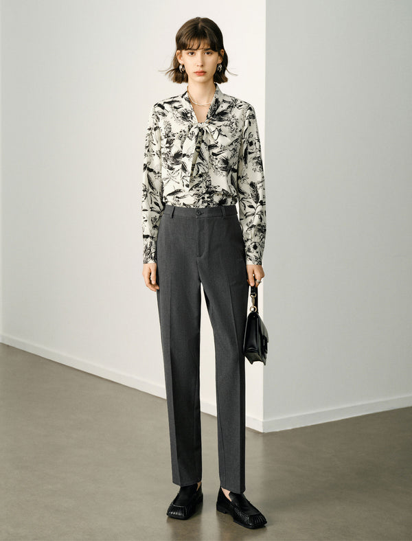Botanical Print Bow Tie Blouse
