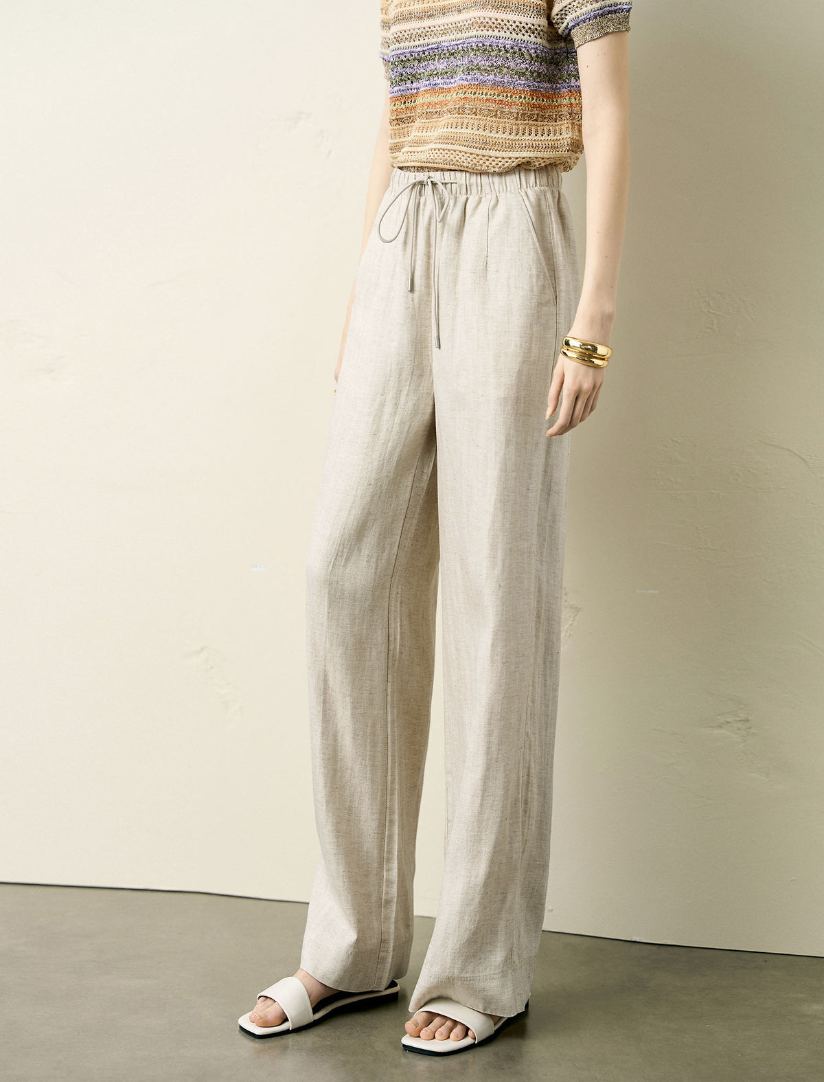 Linen Wide-Leg Drawstring Pants