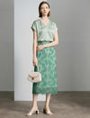 Sage Green Floral Leaf Lace High Waist Pencil Midi Skirt