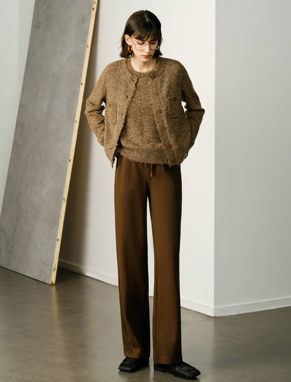 Wool Blend Vintage Round Neck Knit Cardigan