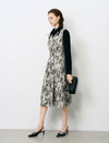 Abstract Print Embellished Collar Double-Breasted Midi Dress