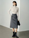 Wool Gray Double-Faced High-Waist A-Line Midi Skirt