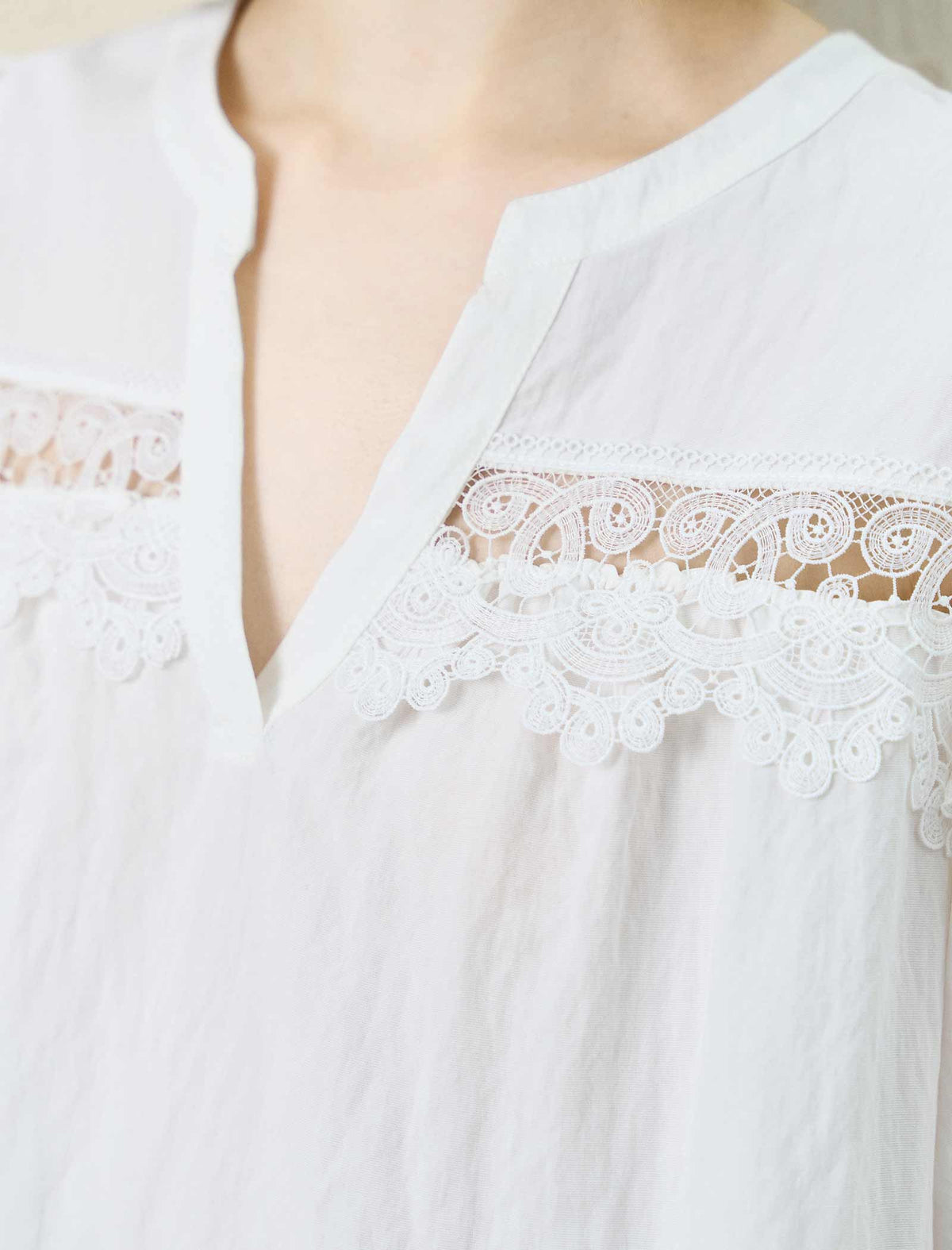 Lantern‑Sleeve Blouse With Lace Inserts
