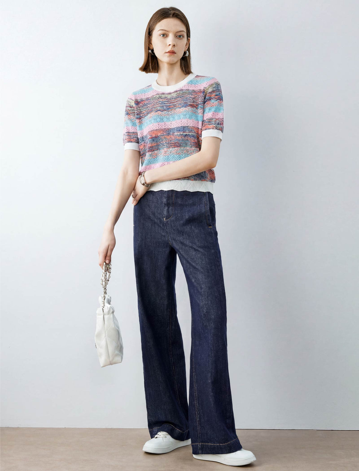 Multicolor Striped Short-Sleeve Knit Top