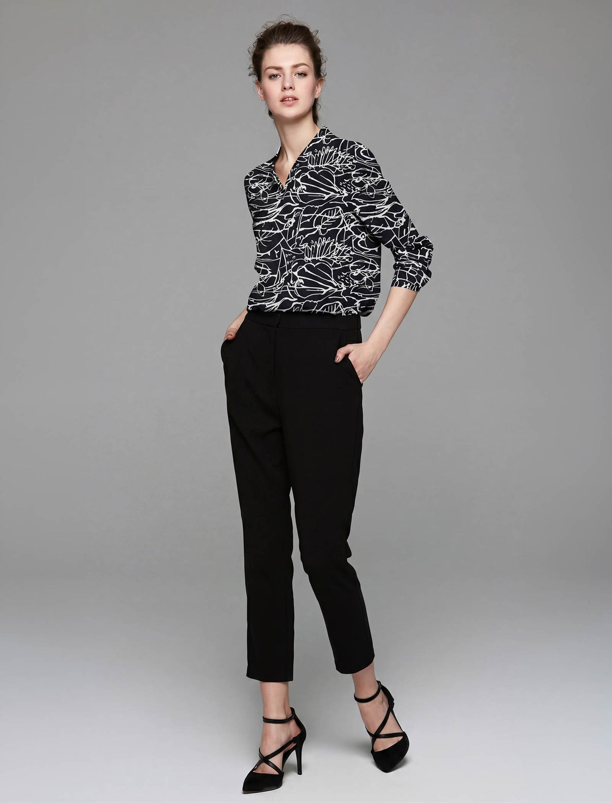 Crackle Print Tie Neck Blouse