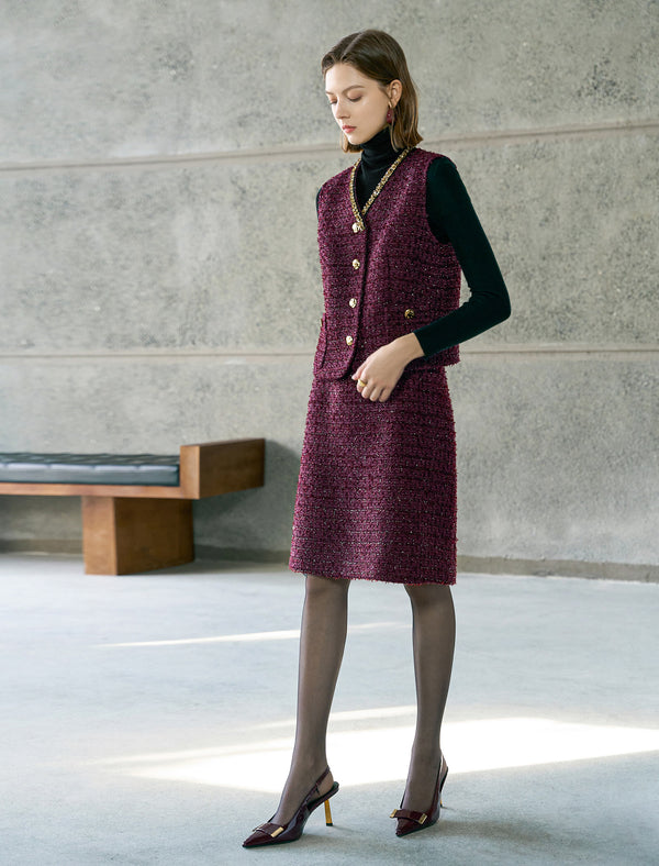 Red Elegant Straight Midi Skirt