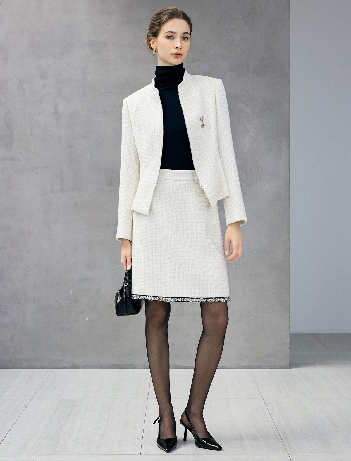 Wool Blend Stand-Collar Zip-Front Peplum Jacket