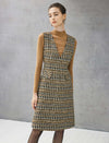 Wool Blend Plaid V-Neck Pocket Sleeveless Shift Dress