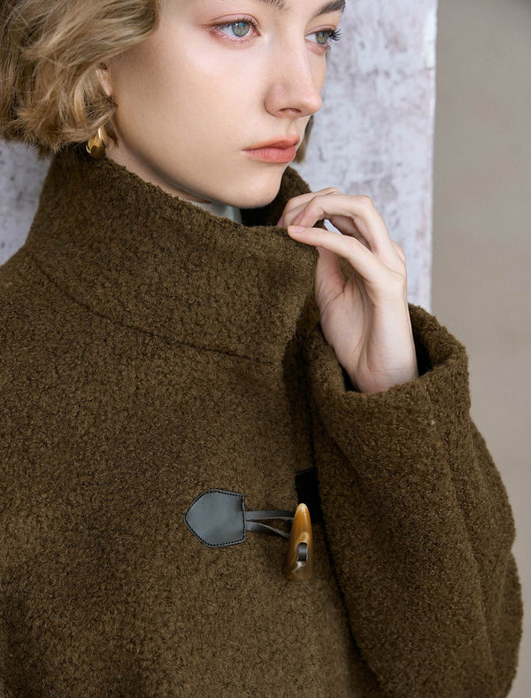 Brown Wool-Blend Toggle Coat