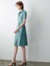 Teal Belted Shirt Midi Dress