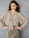 Oatmeal Ditsy Dot Tie-Neck Blouse