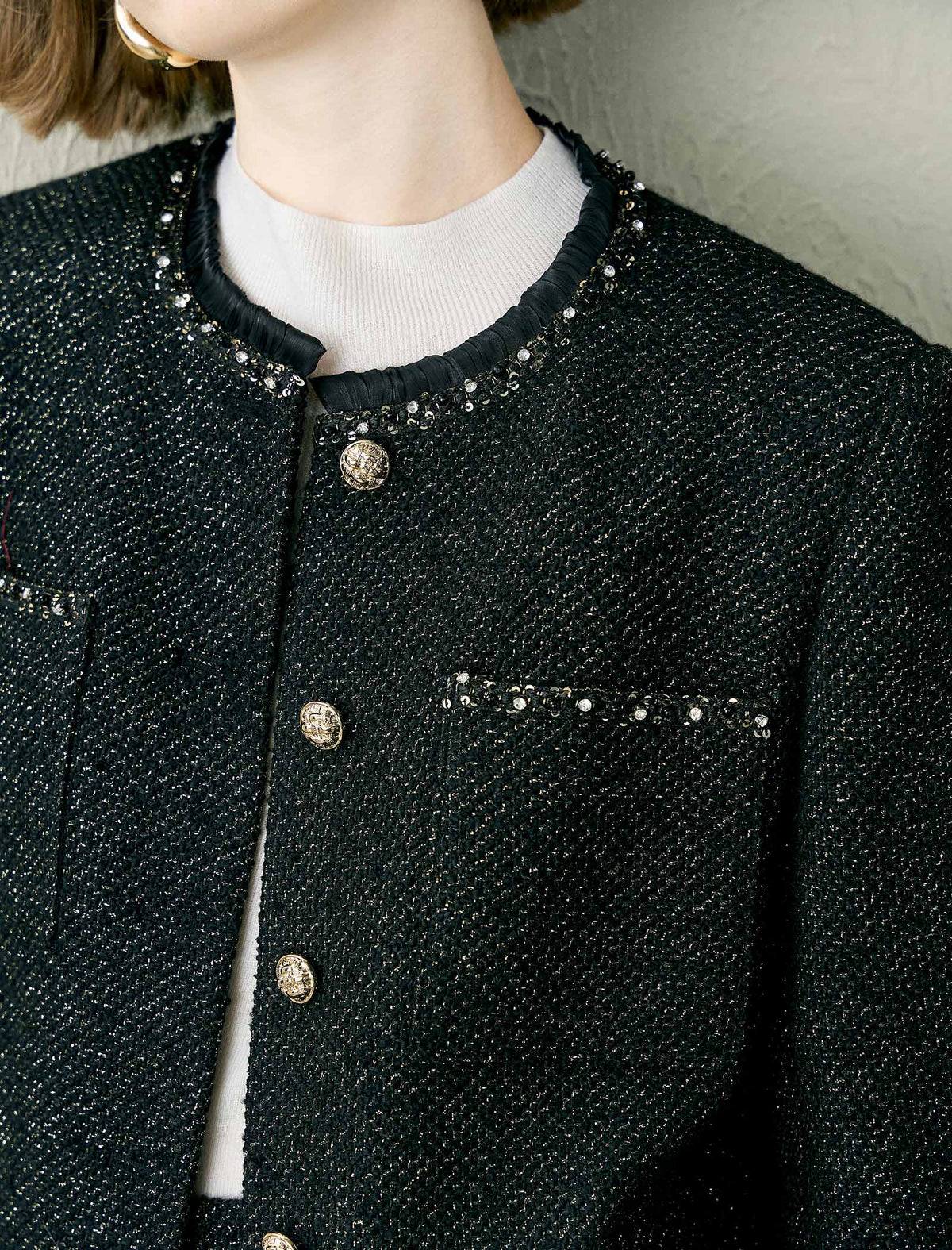 Black Tweed Wool-Blend Jacket