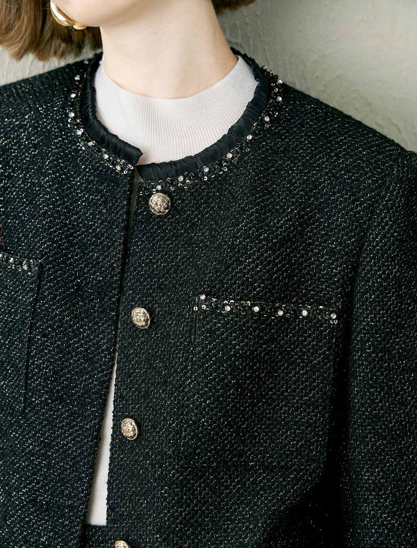 Black Tweed Wool-Blend Jacket