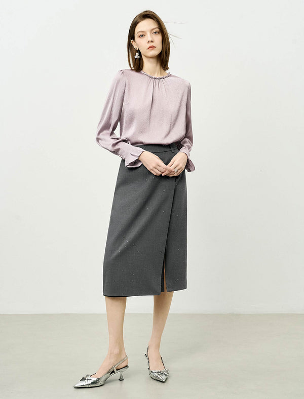 Sparkle Detail Side Slit Midi Skirt