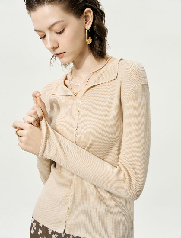 Wavy Placket Button Front Knit Cardigan