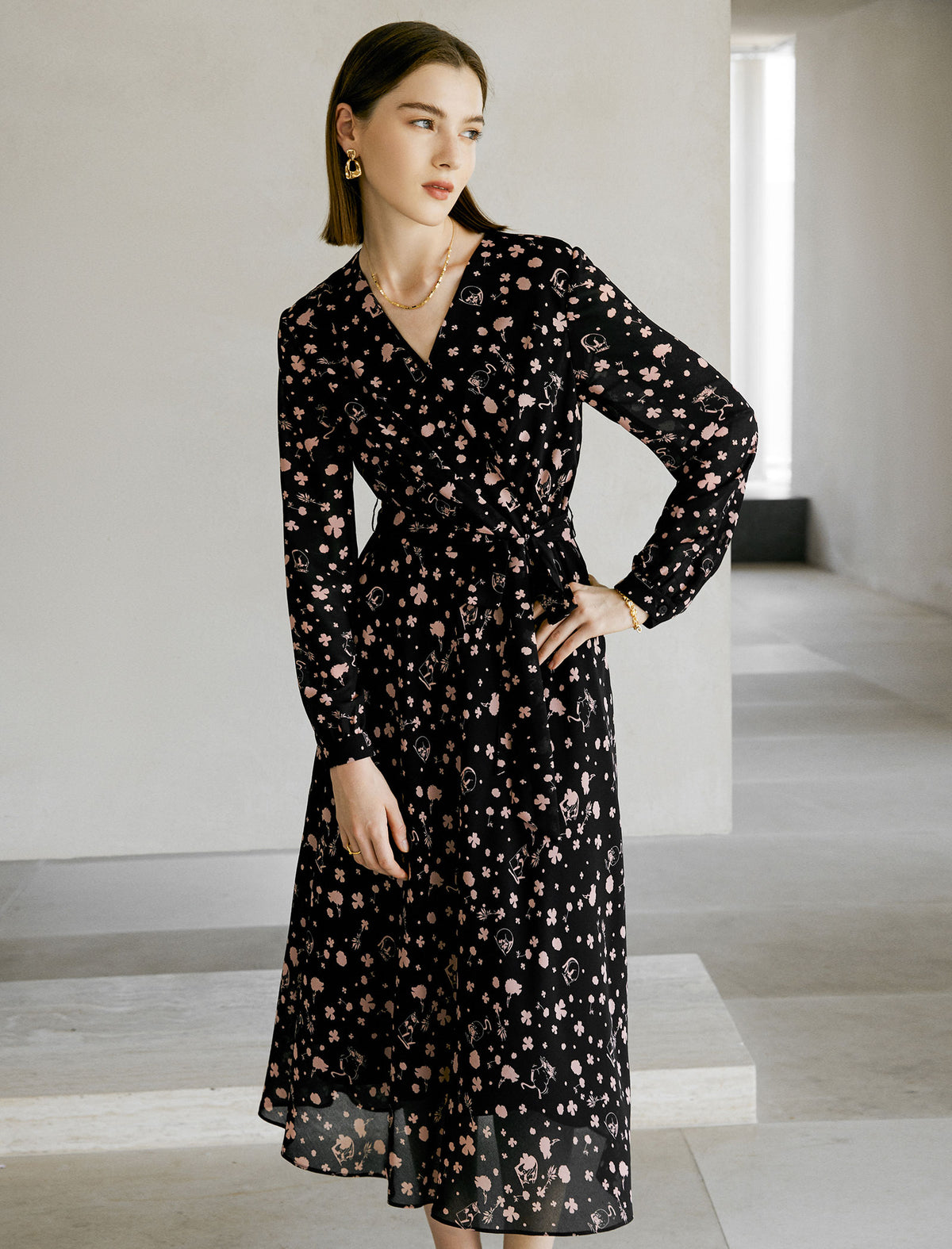 Floral Wrap Midi Dress