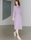 Lavender Pleated Tie Neck Midi Dress